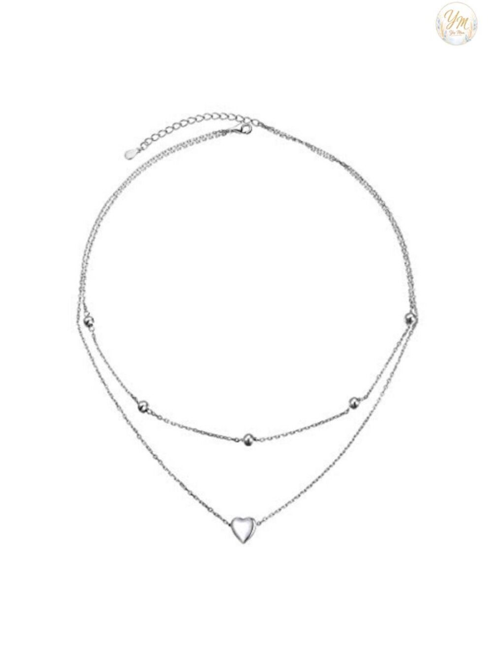 Sterling Silver Layered Choker Necklace, Handmade Heart Bead Chain, Adjustable